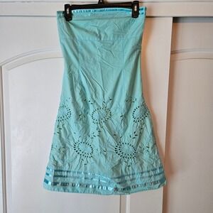 Express Dress Blue Lime Green Strapless Removeable Straps Size 4 Y2K Ribbon